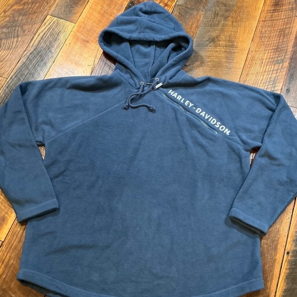 Harley-Davidson Women’s Fleece Hoodie Size L | Blue Quarter  Side Zip Pullover